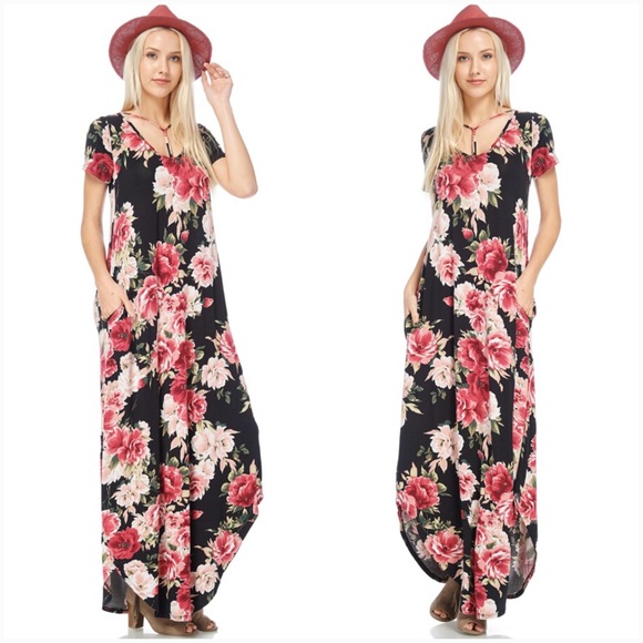 Black floral pocket maxi dress - Picture 5 of 6