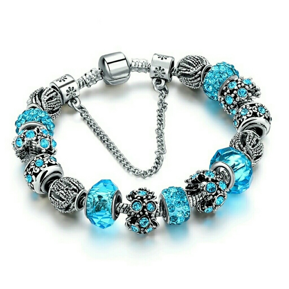 Blue Murano crystal charm bracelet.