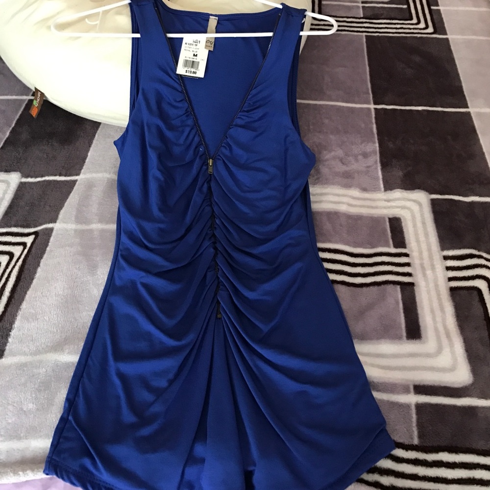 Royal blue zip down blouse. NWT