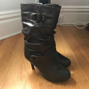 Dark brown heeled boots