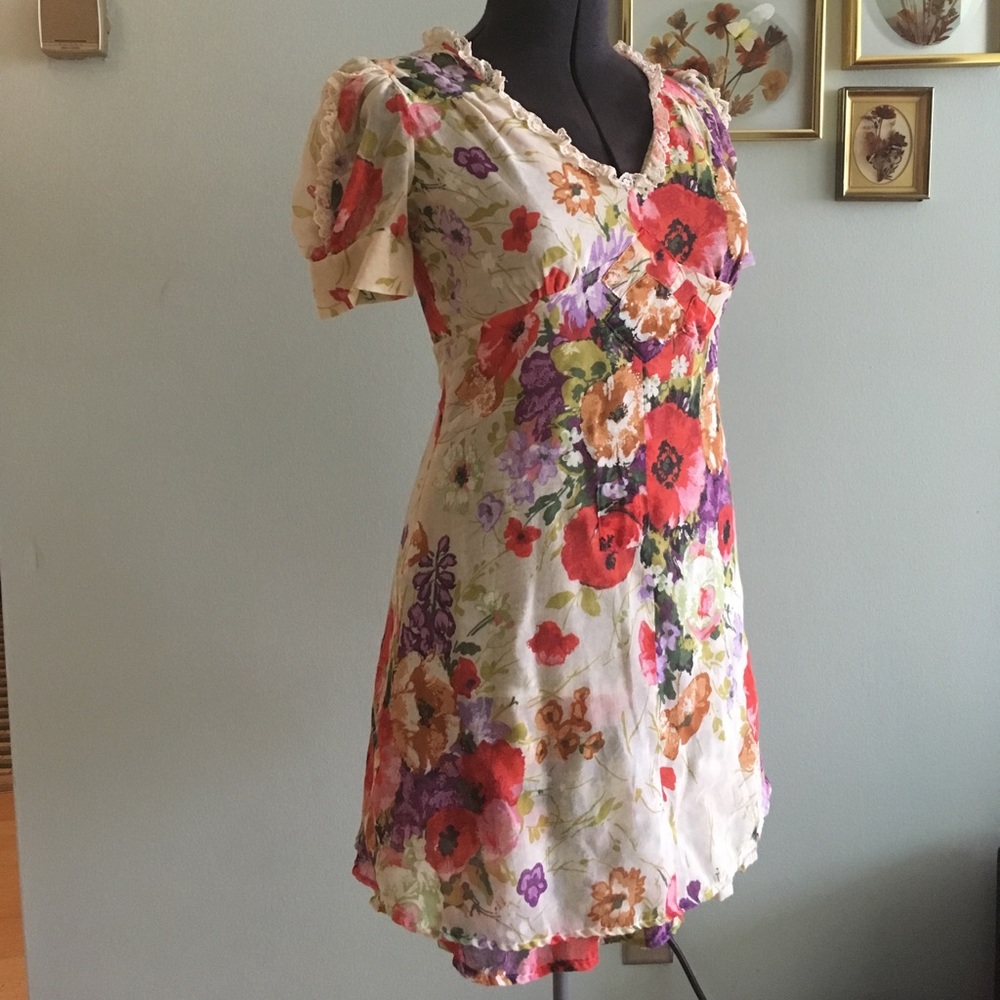 🌸 VINTAGE 70s garden patch day dress, lace detail