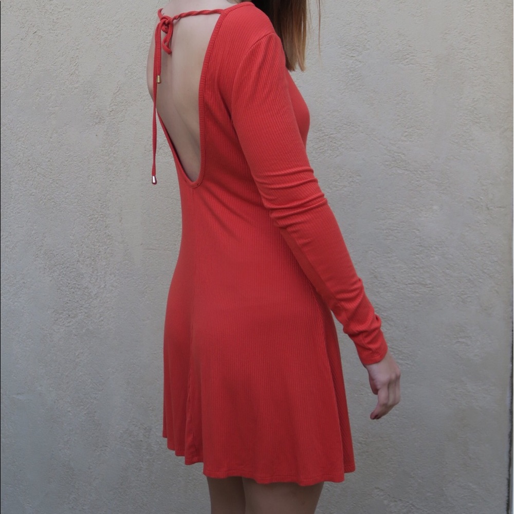 Long sleeved, low back swing dress