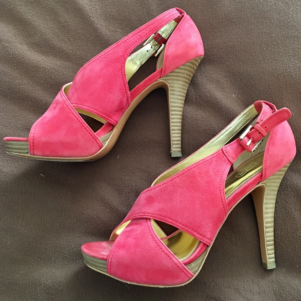 Coach Coral Pink Platform Heels Sandals 8.5