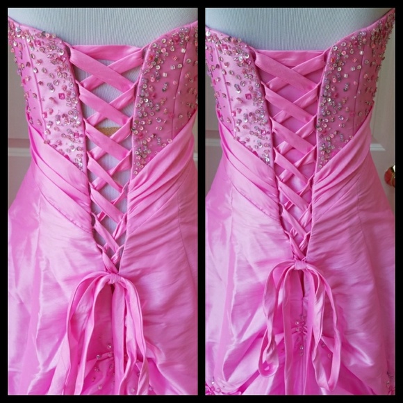 Vintage Pink corset A-line ballgown prom/quincenera/evening gown Juniors Size 5 - Picture 4 of 8