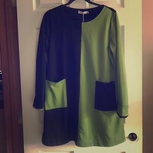 Huiermei green/black color block dress NWT