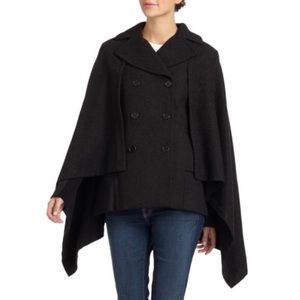 BCBGMAXAZRIA womens charcoal wool cape coat