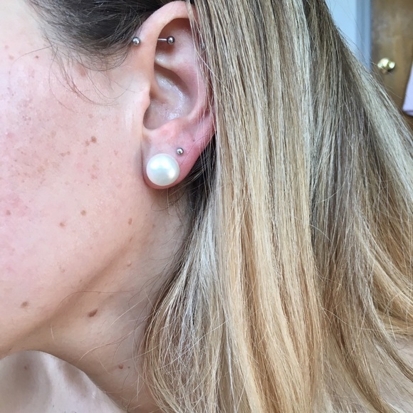 12MM Sea Pearl & Sterling Silver Earrings - Picture 3 of 3