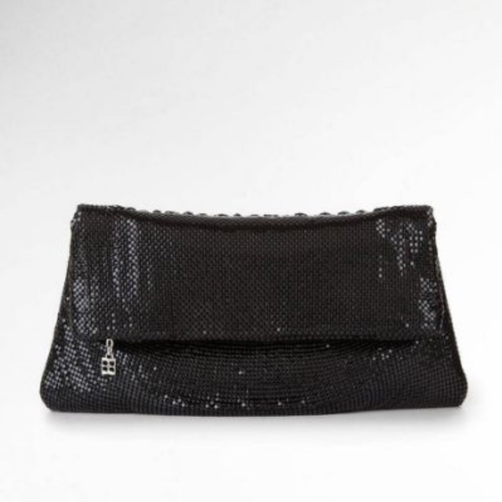 NWOT BCBGMAXAZRIA BLACK METAL MESH FOLDOVER CLUTCH