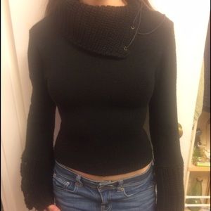 Mock neck top with cord tie sleeves