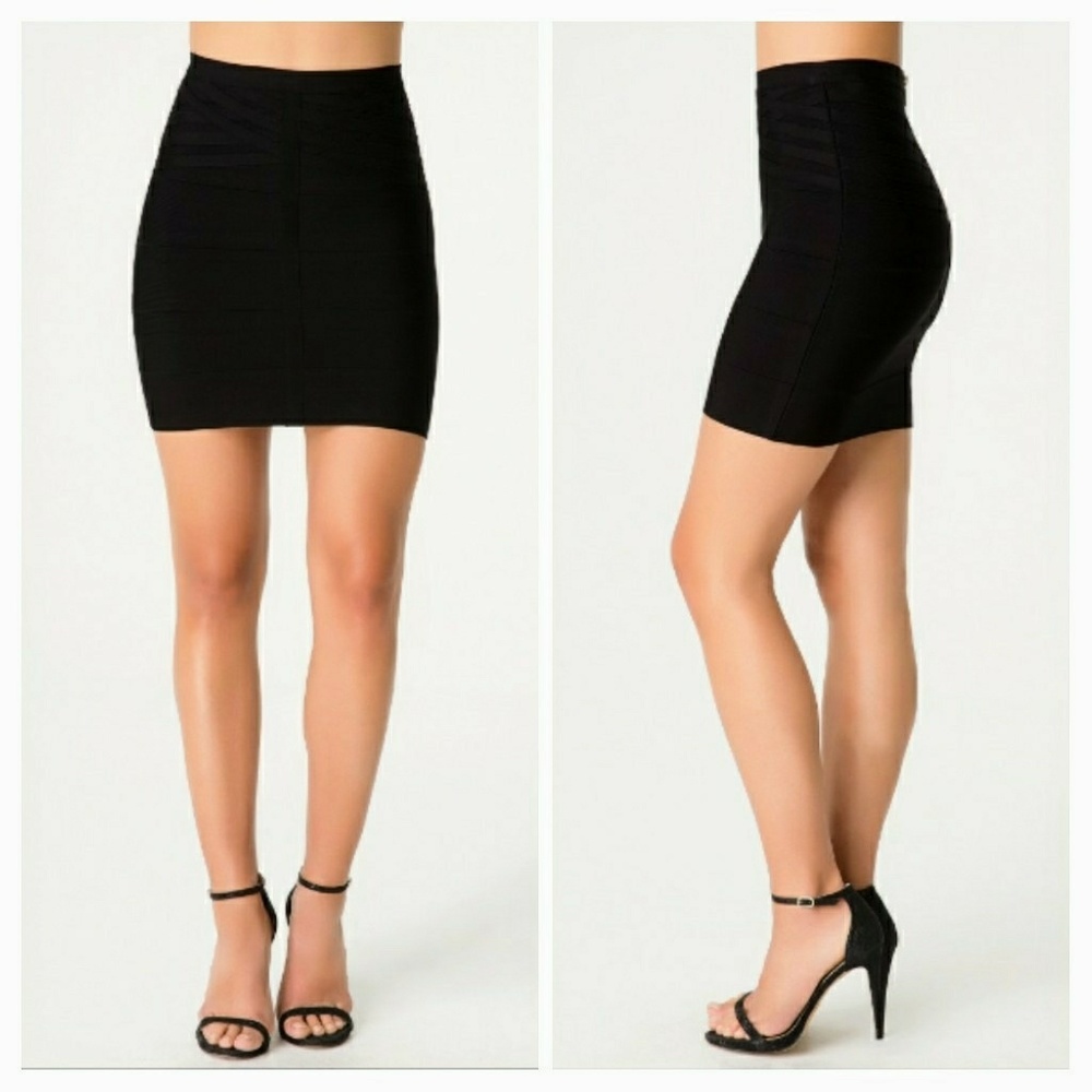 Bebe Killer Black Woven Detail Bandage Skirt