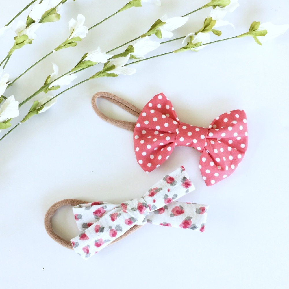 Floral and Polka Dot Bow Set