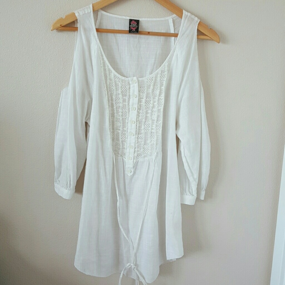 Free People Ivory cold shoulder blouse
