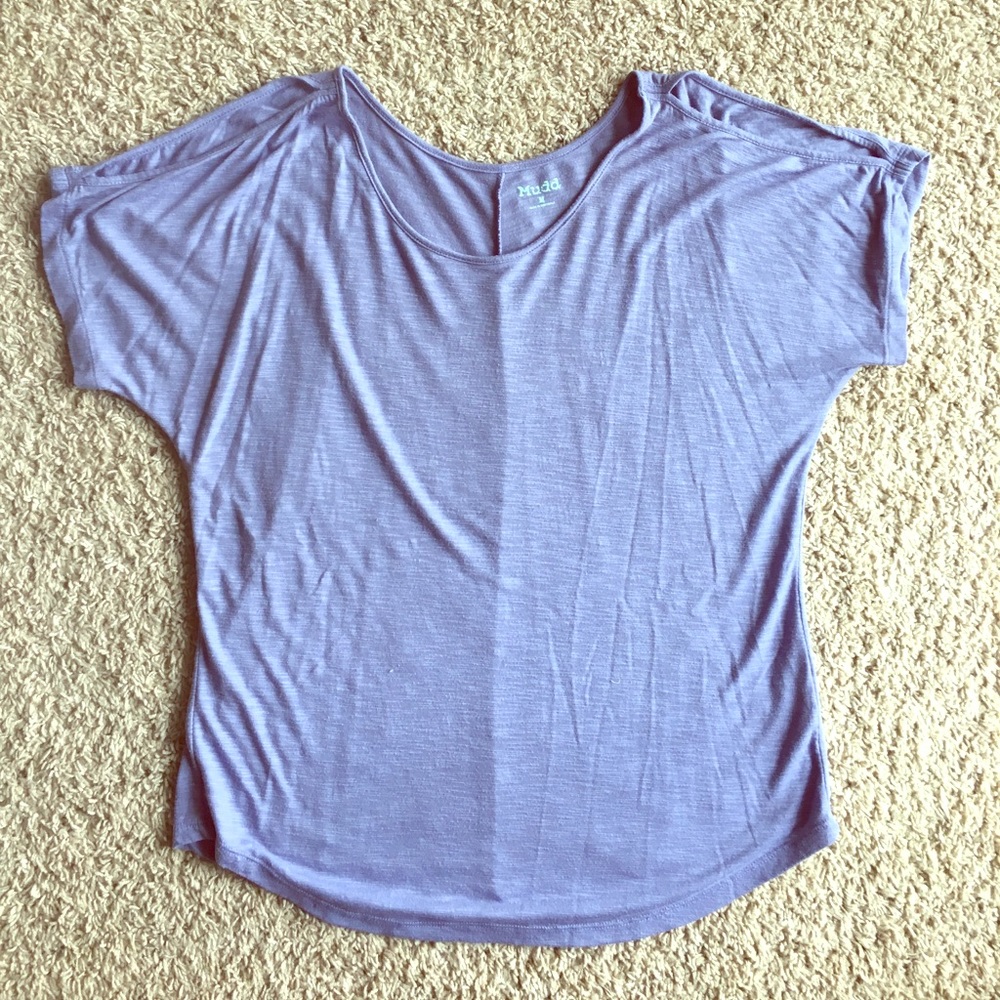 Purple tee with open shoulders