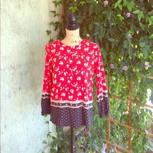SOLD Ann Taylor Loft Red and blue Blouse M