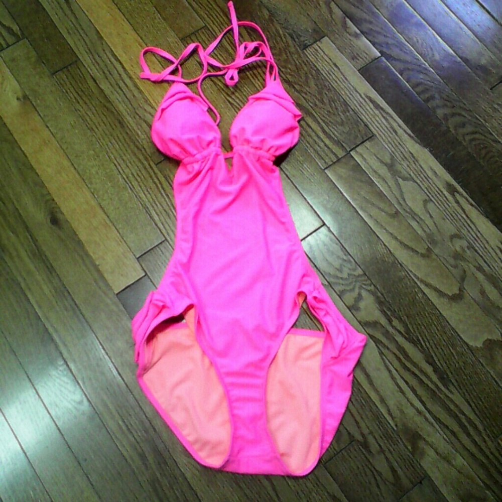 Hot pink hi cut bathing suit