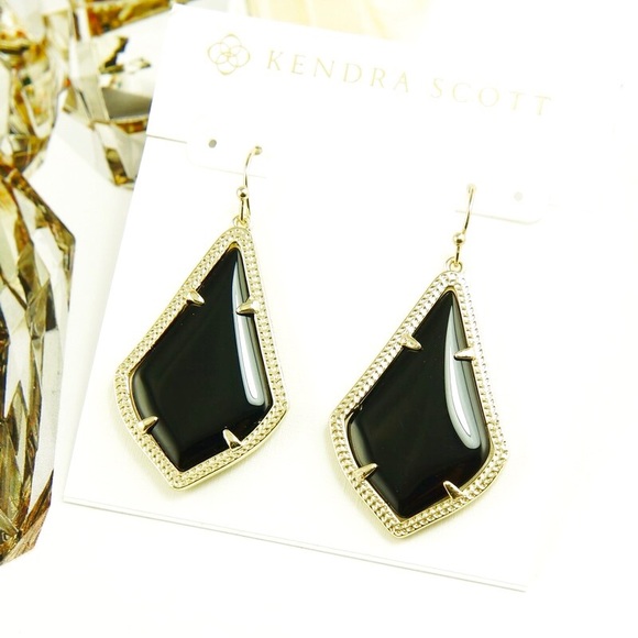 New Kendra Scott Alex Black Silver tone Earrings