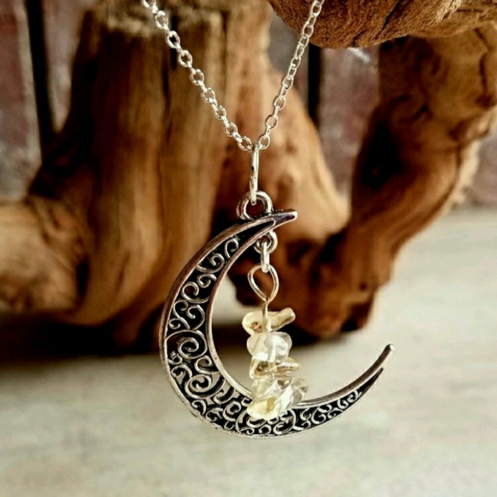 Eline Crescent Moon & Citrine Boho Necklace - Picture 2 of 4