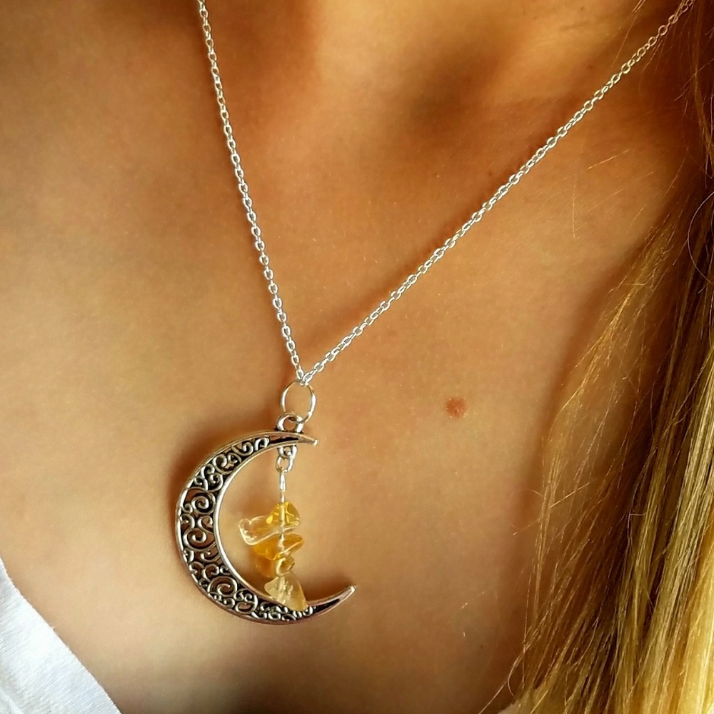 Eline Crescent Moon & Citrine Boho Necklace