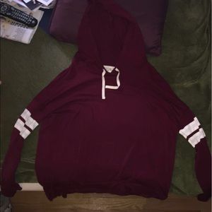 Maroon partially striped hoodie