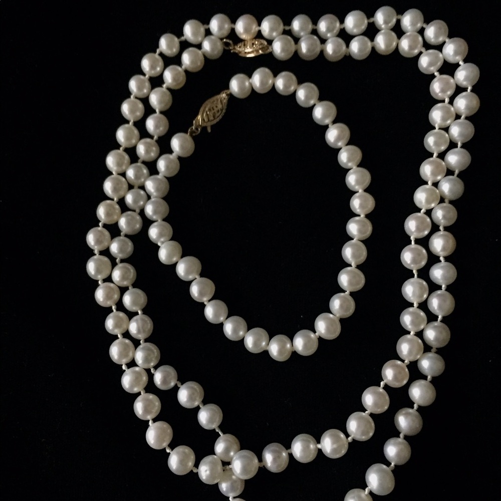 Vintage Hand Knotted Pearl Necklace Bracelet 14k