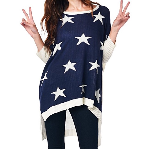 Hot Topic Sweaters - Navy Over-Sized Hi-Lo Stars Sweater