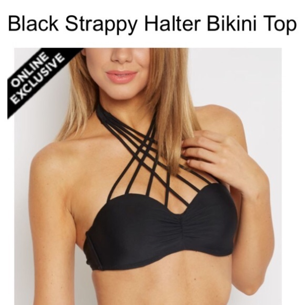 Rue21 Black Strappy Halter Bikini Top (New w/ tag)