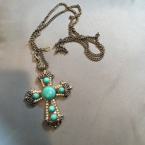 Turquoise cross long necklace