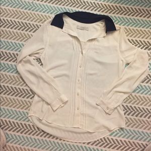 Loft Beige Blouse with Black Collar