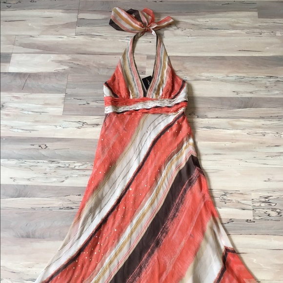 NWT~ BCBG Max Azria Silk Chiffon Halter Dress ~ 8P - Picture 1 of 3