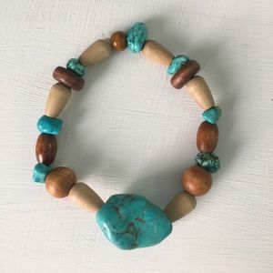 Wood Beaded Bracelet with Turquoise Beads