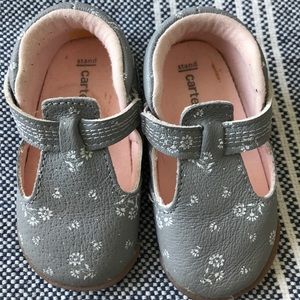 Gray floral t-strap Mary Jane