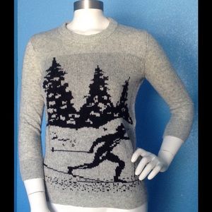 J Crew Factory Intarsia Ski Scene Knit Sweater