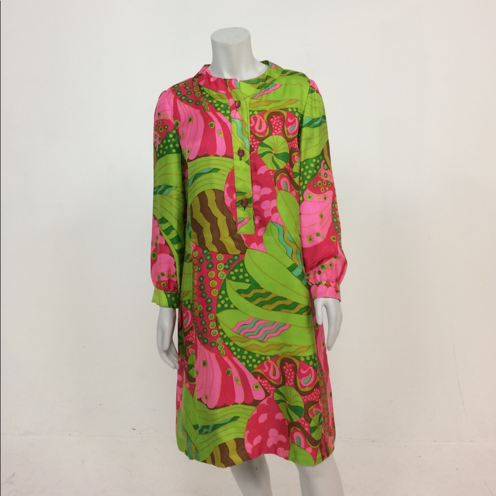 Vintage 1960's B.H. Wragge dress silk neon M