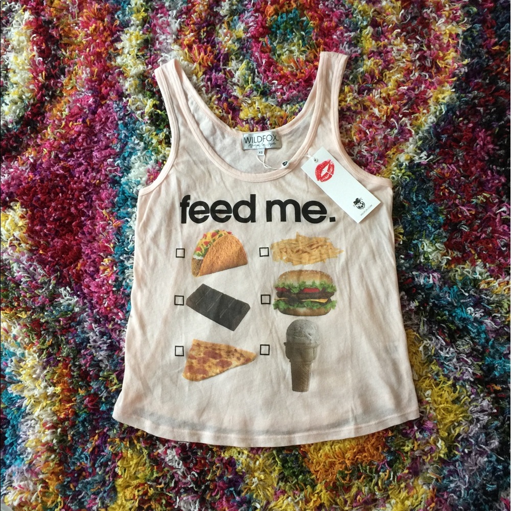 Wildfox Tank Top NWT Light Pink/Peach Feed Me