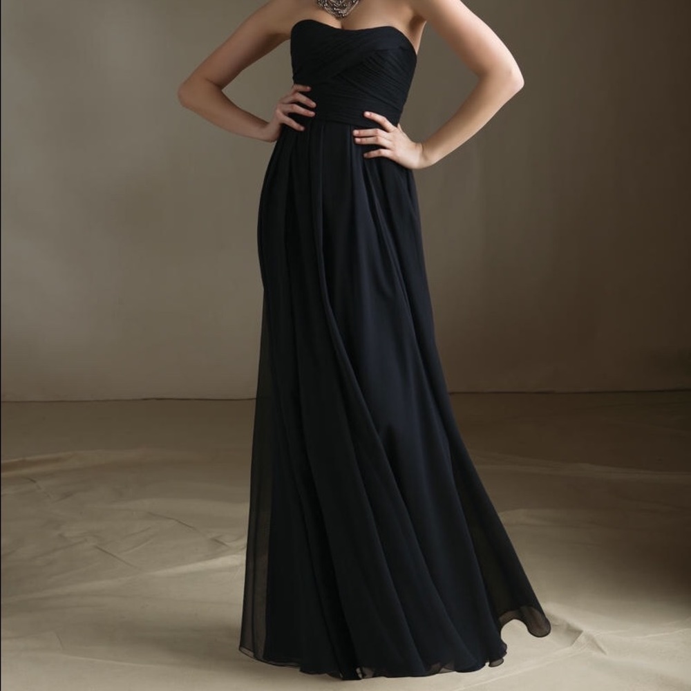 Mori Lee navy chiffon long dress