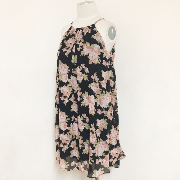 Halter flowing bohemian hippie gypsy swing dress - Picture 2 of 4