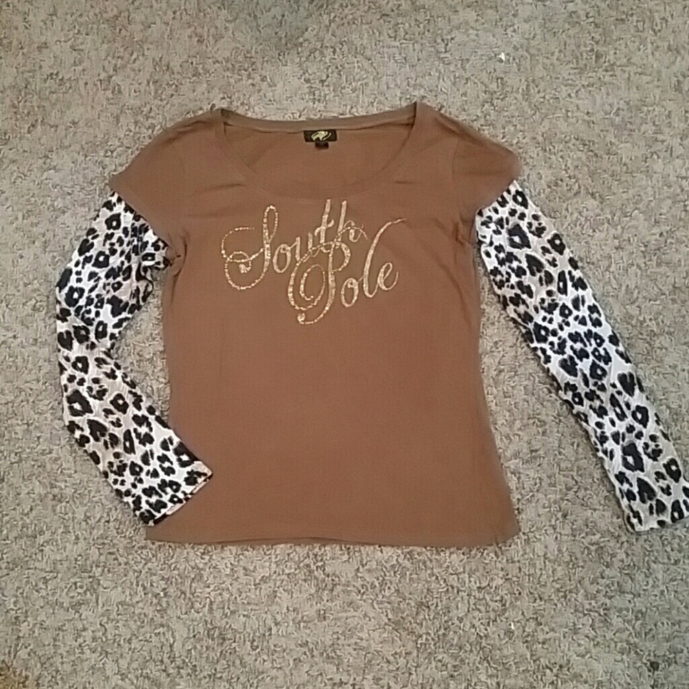 Funky South Pole Tee with Leopard Print sleeves