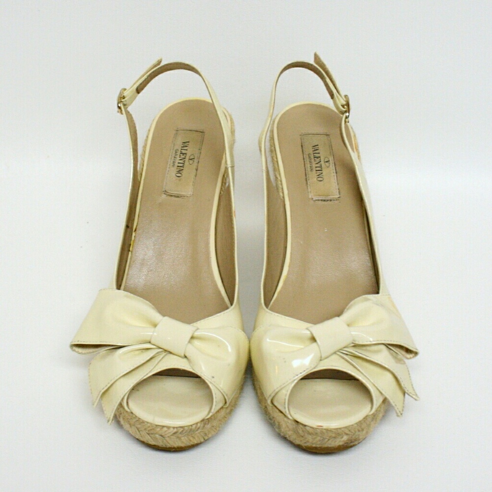 Valentino "Mena" Ivory Patent Leather Espadrilles