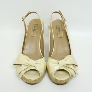 Valentino "Mena" Ivory Patent Leather Espadrilles
