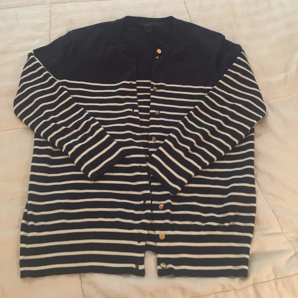 J CREW navy and white striped cardigan!!