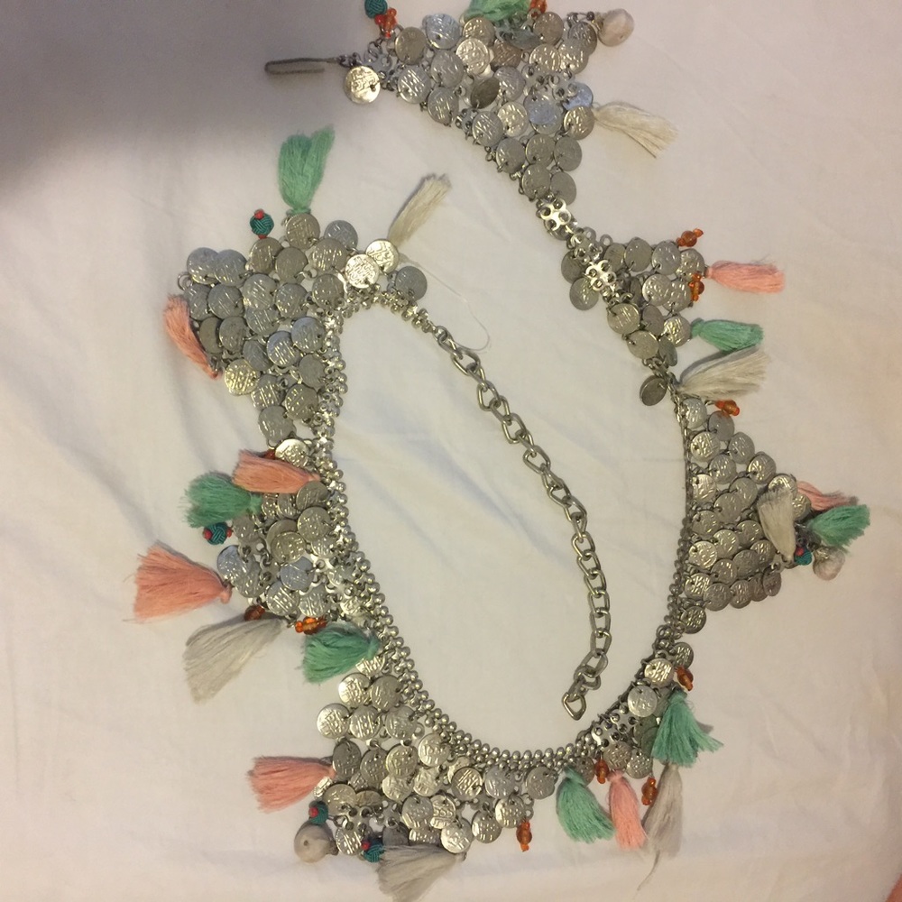 Free people coin chain Pom Pom belt metal silver