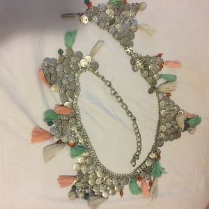 Free people coin chain Pom Pom belt metal silver