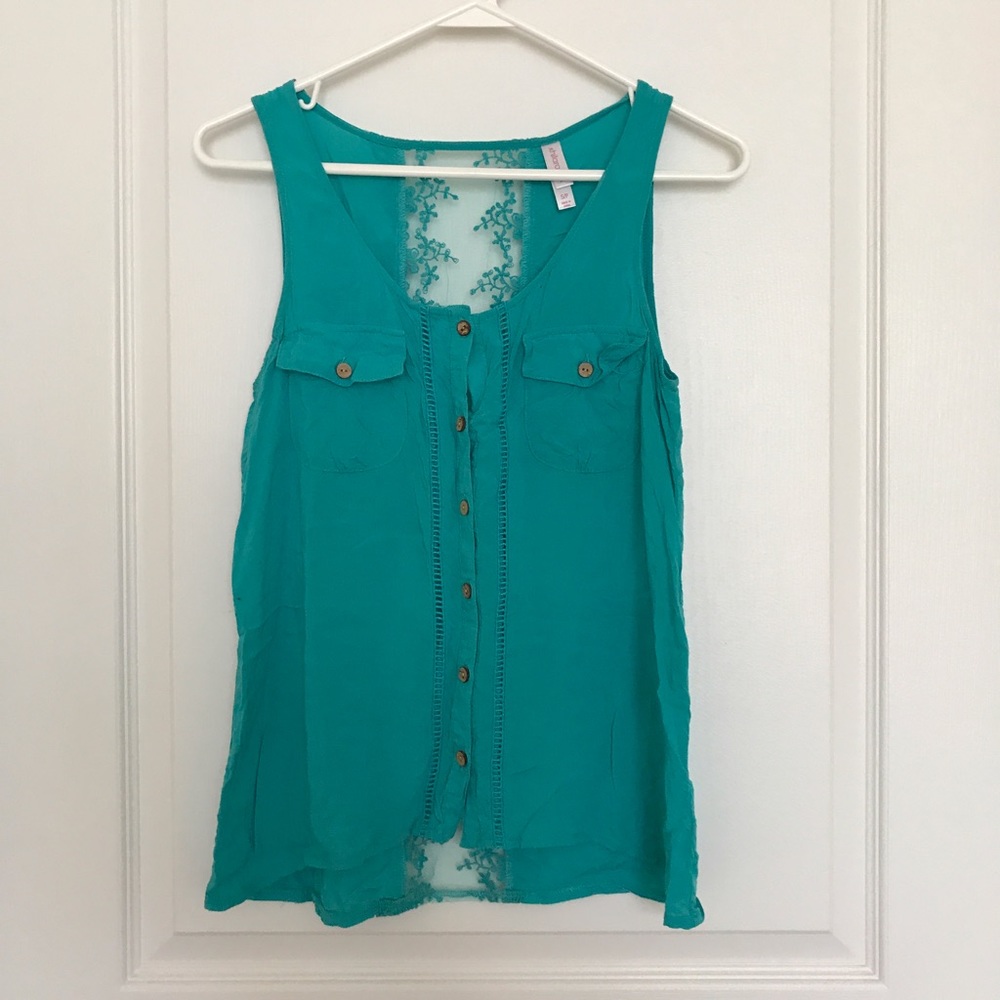 Xhilaration Turquoise Lace Button Tank (sz S)