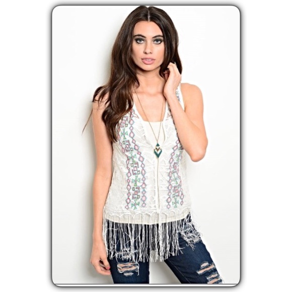 Bohemian Chic Fringe Lace Vest Small - Picture 4 of 8