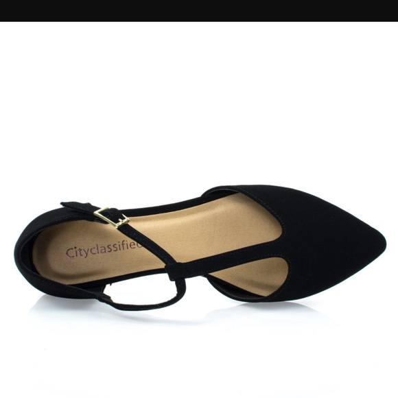 Last 2! Black T-Strap Flats Faux Suede Pointed Toe - Picture 8 of 8