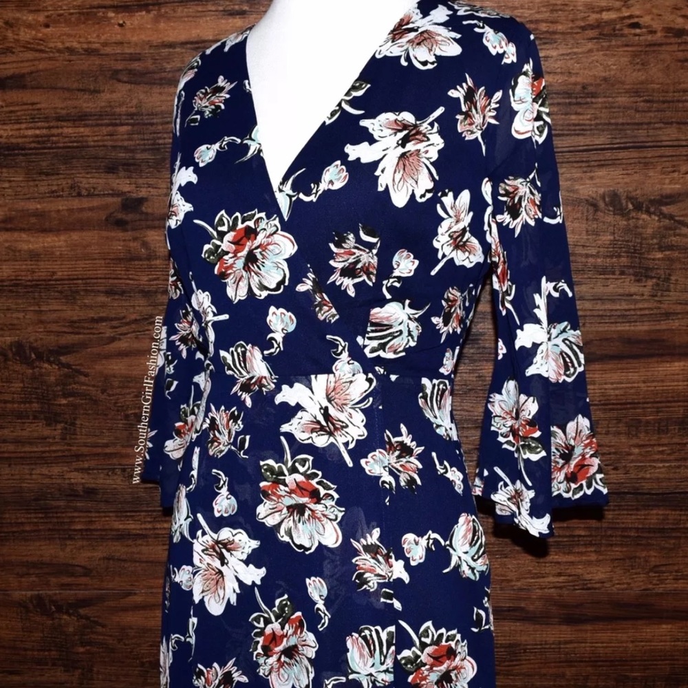 FLORAL MAXI DRESS Printed V Long Draped Wrap Gown - Picture 4 of 6