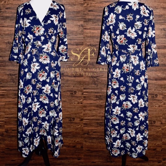 FLORAL MAXI DRESS Printed V Long Draped Wrap Gown - Picture 5 of 6