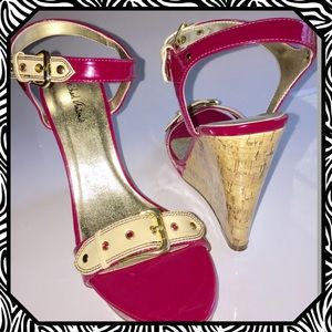 Michael Antonio Pink & Cork Wedge Sandal, 8.5