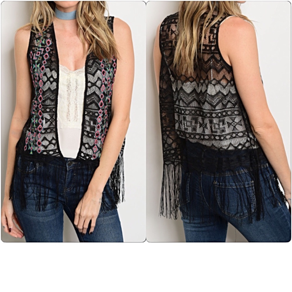 Fun & Flirty Bohemian Fringe Lace Vest Sold - Picture 5 of 8
