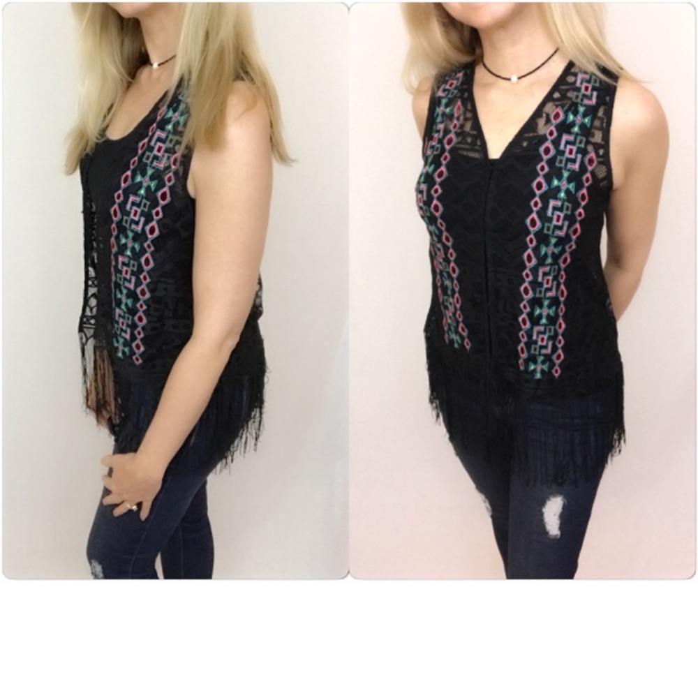 Fun & Flirty Bohemian Fringe Lace Vest Sold - Picture 3 of 8